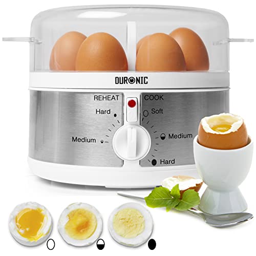 Duronic 7 Egg Boiler EB35 WE, Egg Cooker with Buzzer, Egg Steamer makes Soft | Medium | Hard Boiled Eggs Alarm Timer Settings, Includes Egg Pierc