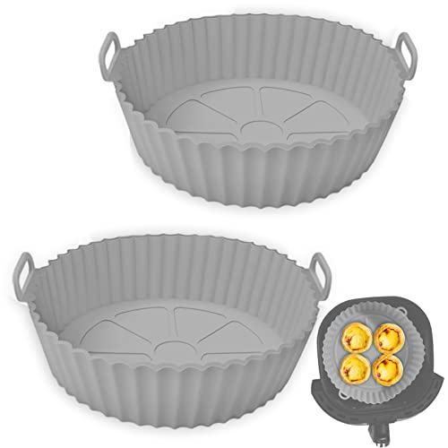 8 Inch Reusable Air Fryer Silicone Liners/ Tray for Home Kitchen, CNMTCCO Round Air Fryer Silicone Pot, Air Fryer Accessories/ Basket (Grey + Gre