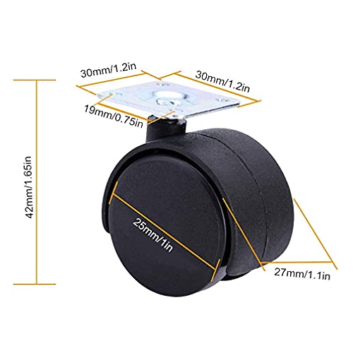 SKOAJAS Plate Casters 4 pcs Nylon Furniture Wheels Office Chair Caster,Swivel Double Wheel,Load 50kg,Replacement for Cots,Computer Desks,Sofa,Top