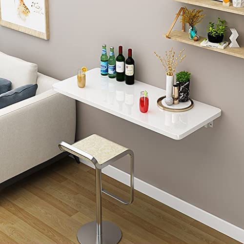 LUNEZY White Folding Computer Desk 60cm 70cm 80cm 90cm 100cm 120cm | Wall Table for Small Spaces Home Office Work | Foldable Kitchen Breakfast Ba