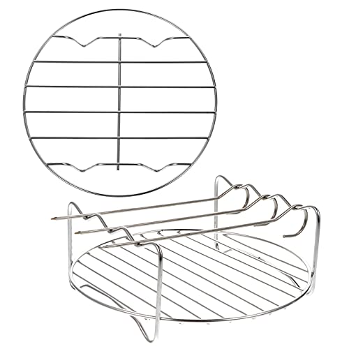 DOITOOL 2pcs Air Fryer Rack Set Double Layer Rack with Skewer Stainless Steel Steaming Rack Trivet Stand Steamer Rack Air Fryer Accessories (8 In