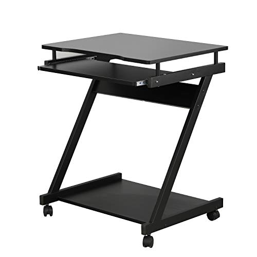 SogesPower Mobile Computer Desk Work Workstation with Printer Shelf and Keyboard Space Computer Workstation for Home and Office,Black
