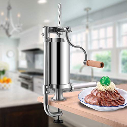 Jascherry 2.5 LB Sausage Filler Stuffer Home Made Machine - Stainless Steel Vertical Sausage Maker with Suction Base and Manual Crank for Househo