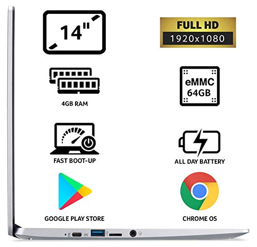 Acer Chromebook 314 CB314-1H - (Intel Celeron N4000, 4GB, 64GB eMMC, 14 inch Full HD Display, Google Chrome OS, Silver)