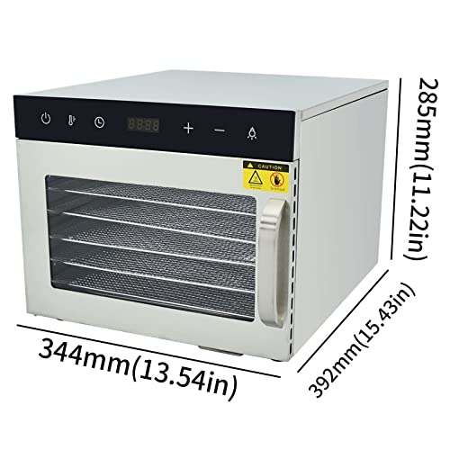 Food Dehydrator Machine, 6 Tray Stainless Steel Fruit Dryer Machine, Touch Panel with 24H- Timer & 20-90°C Temperature Control, for fruit vegetab