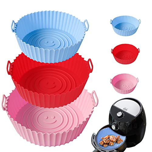 Silicone Air Fryer Liners, 3 Pack Reusable Air Fryer Liner, 8.1inch Air Fryer Accessories, Kitchen Accessories Replacement for Disposable Parchme