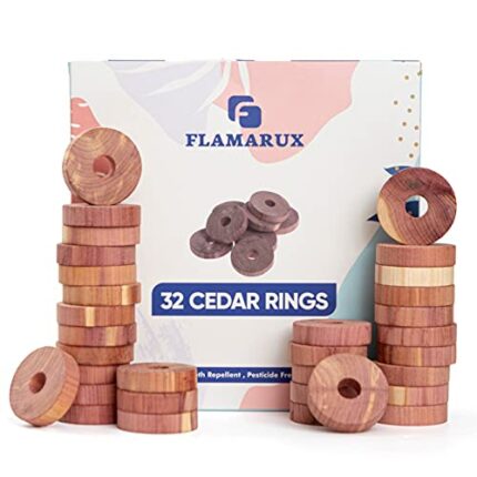 32 Pack Cedar wood Rings & 100% Natural Moth Repellent - Organic Clothes Moths - Aromatic Cedar Rings - Moth Killer for Wardrobes Hanging, drawer