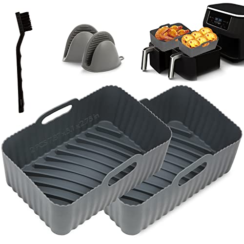 Air Fryer Silicone Liners Reusable, Silicone Air Fryer Basket Inserts For Ninja Dual Foodi DZ201/DZ401 8QT, Air Fryer Pot Baking Tray Square Acce