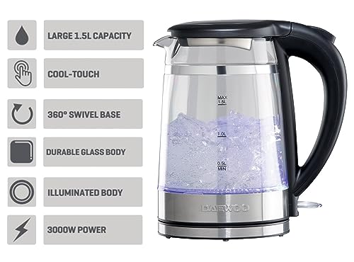 Daewoo Eco Cool Touch Kettle, 1.5 Litres, 3kw, Dual Walled, Rapid Boil, Cool-Touch Design, Led Indicator, Flip-Up Lid, Removable Filter, Cord Sto