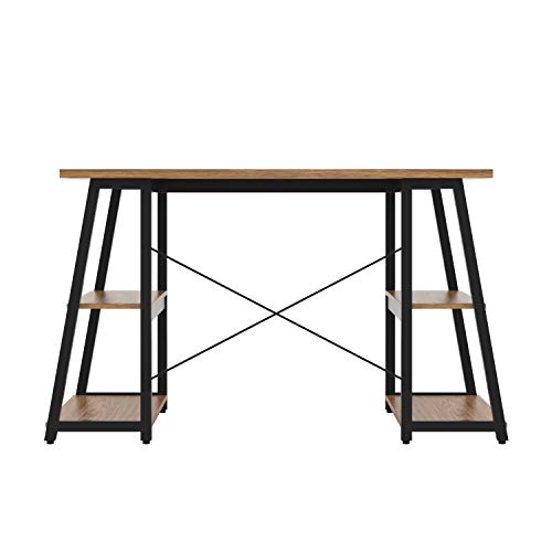 Office Hippo Oak Office Desk with Shelves, Home Office Desk with Storage, Small Desk for Home Office, Computer Desk, 130 x 60 x 77 cm