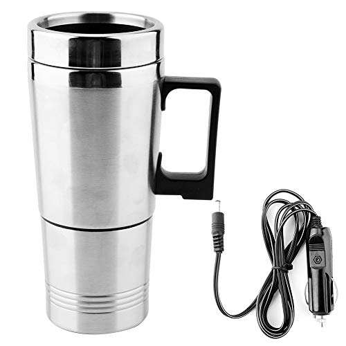 Electric Kettle, Qiilu Electric Kettle, 350ML + 150ML Stainless Steel Car Electric Kettle Coffee Tea Thermos Water Heating Cup 12V