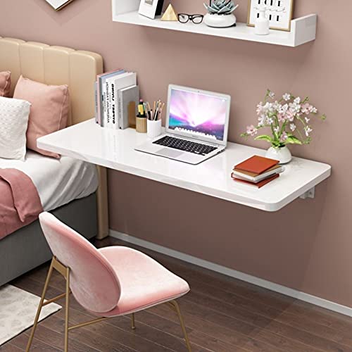 LUNEZY White Folding Computer Desk 60cm 70cm 80cm 90cm 100cm 120cm | Wall Table for Small Spaces Home Office Work | Foldable Kitchen Breakfast Ba