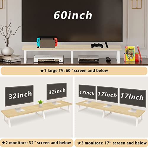 TEAMIX 42 inch Large Dual Monitor Riser, Extra Long Monitor Stand Riser Wide TV Stand Riser Monitor Stand for 2 Monitors Wood & Steel Desktop Ris