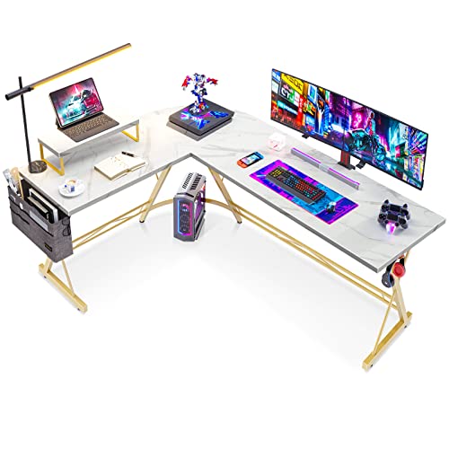 L Shaped Desk Gaming Desk Computer Desk with Round Corner, Monitor Stand for Home Office