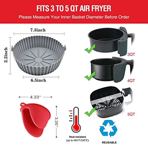 Air Fryer Silicone Pot, 3 Pack Reusable Silicone Air Fryer Liners, Air Fryer Accessories, Replacement for Disposable Parchment Paper Liner(7.3 in