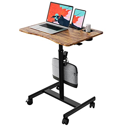 JYLH JOYSEEKER Mobile Standing Desk, 28 inch Pneumatic Sit to Stand Desk Height Adjustable Laptop Rolling Cart with Lockable Wheels for Home Offi