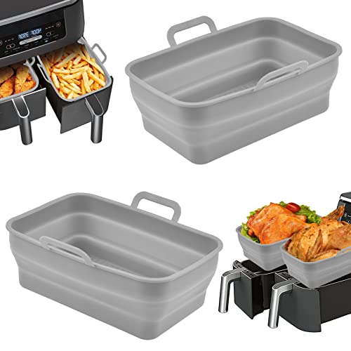 FOHYLOY Foldable Air Fryer Silicone Pot, 2Pcs Reusable Air Fryer Silicone Pot for Ninja Dual Air Fryer, Air Fryer Silicone Liner, Accessories for
