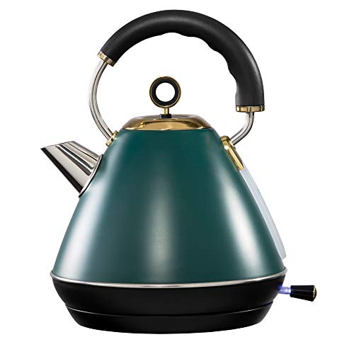 Daewoo Emerald Collection, Pyramid Kettle Electric, Fast Boil Kettle, Family Size 1.7L With Gold Accents