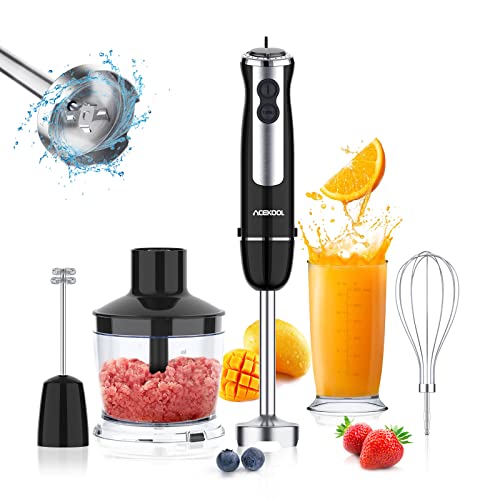 Hand Blender 5-in-1 Immersion Stick Blender Acekool 12-Speed Stainless Steel Stick Electric Blender Set with Food Chopper Container Milk Frother