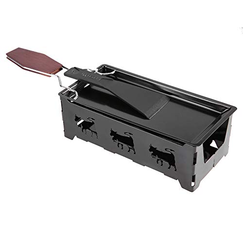 Non-Stick Cheese Melter Raclette Cheese, Portable Cheese Rotaster Raclette Machine with Spatula and Foldable Handle, Black