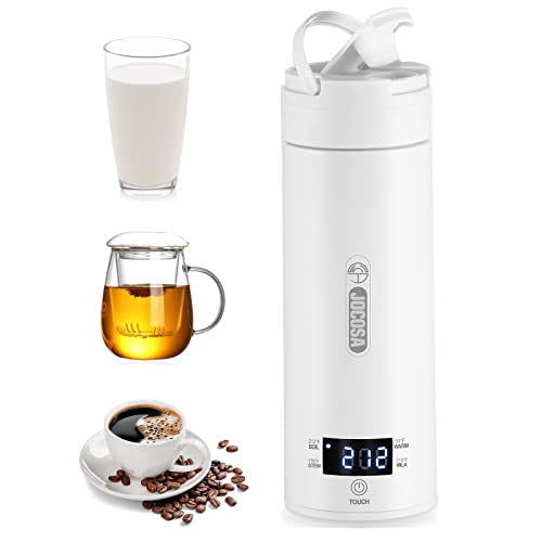 JOCOSA Travel Kettle, Compact Flip Lid Mini Kettle, 380ml 304 Stainless Steel BPA Free Portable Water Heater, Electric Kettle with Adjustable Tem