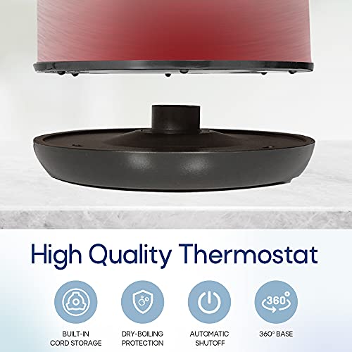 SOLARA Premium Electric Red Kettle Xtra Large | Double Wall 100% Stainless Steel kettle BPA-Free Cool Touch Tea Kettle with Overheating Protectio