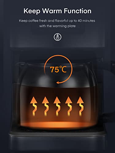 HOUSNAT Filter Coffee Machine, Programmable Drip Coffee Maker, Advanced Showerhead Technology, Fast Brewing & 24 Hours Timer & 40 Min Keep Warm F