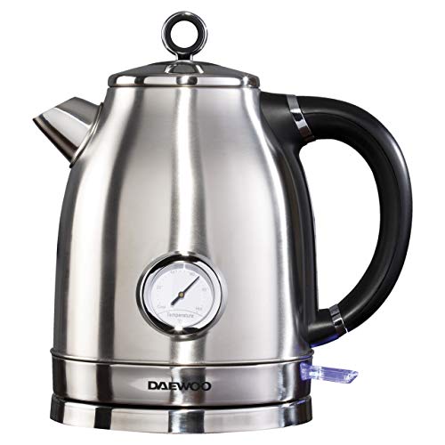 Daewoo SDA1775 Kingsbury Stainless Steel Kettle | Ideal for Any Home Kitchen | 1.7L Capacity | Automatic & Manual Shut Off | Indicator Light | Bo