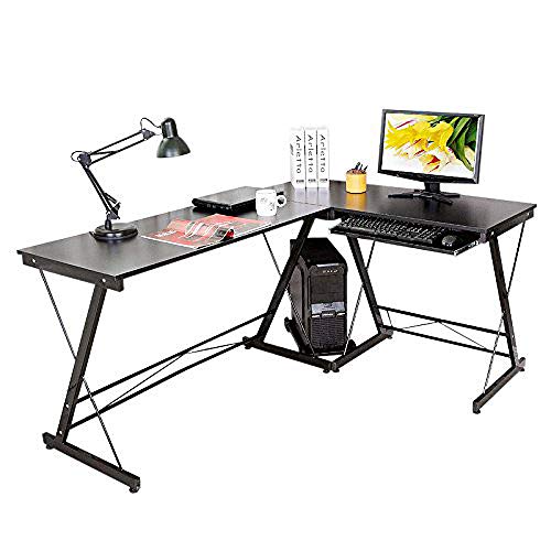 WLABCD Table Computer Desk L Shape Office Corner Table,Standing Combination Workbench Home Workstation Studio/Black / 116×120×73cm