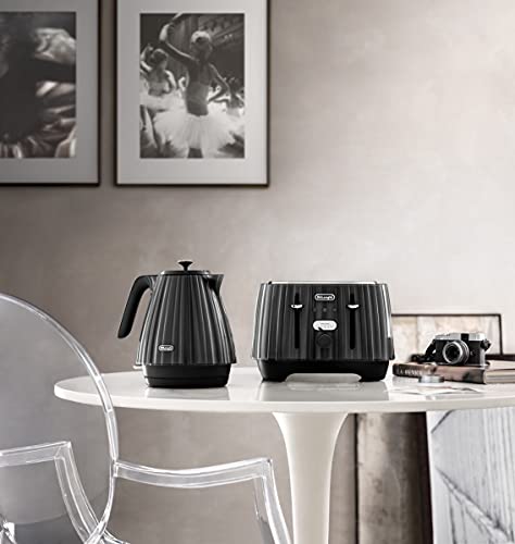 De'Longhi Ballerina Electric Kettle, 360° Swivel Base, Water Level Indicator, Cord Storage, KBD3001.BK, 3000 W, UK PLUG, Black