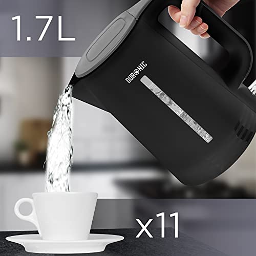 Duronic Electric Kettle EK17 /BK | BLACK 1.7L Fast Boil Kettle | 3000W Power | Contemporary Design | Cordless | 360° Base | Auto Shut-Off/Boil-Dr