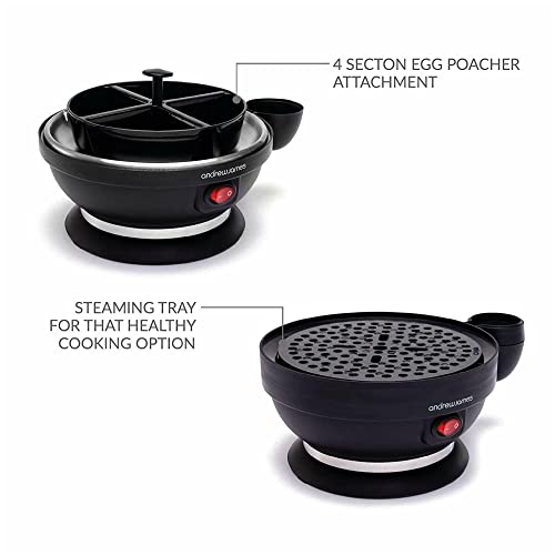 Andrew James Egg Boiler Poacher Electric Cooker with Steamer Attachment for Perfect Soft and Hard Boiled Eggs | up to 7 Egg Capacity | Water Meas