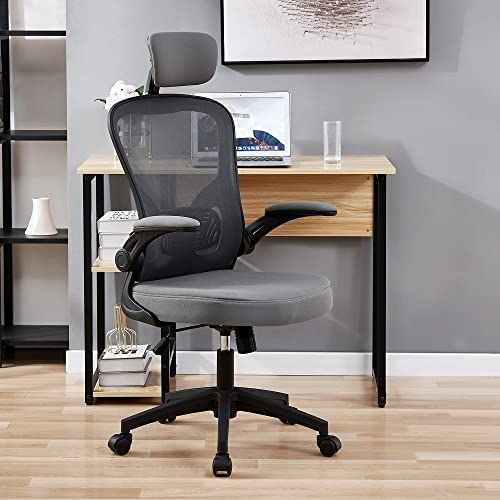 OWAY HOMELIVING TovoYar Ergonomic Office Chair High Back with Lumber Support Adjustable Desk Chair with Flip-Armrest and Mesh Back for Home Compu