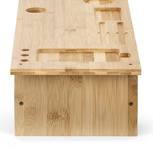 Monitor Stand Riser Desk Organizer-Bamboo 2 Tier Laptop Stand with Drawers,Adjustable Desktop Storage Organizer for Computer, Use in Office,Home/