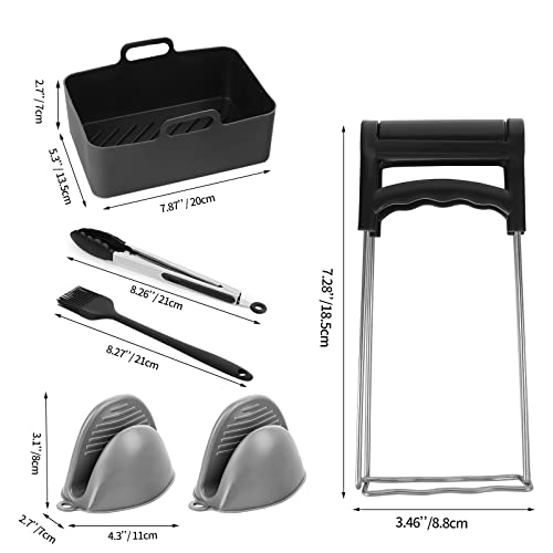 Air Fryer Accessories for Ninja Dual AF300UK AF400UK, Reusable Air Fryer Silicone Liner, Stainless Steel Grilling Rack with 4 Skewers, Oil Brush,