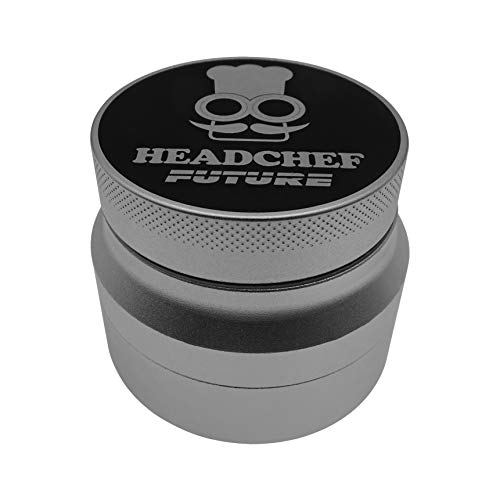 Headchef Future 4 Piece Grinder with Sandblasted Finish, Metal Herb Grinder, 62mm (Silver)