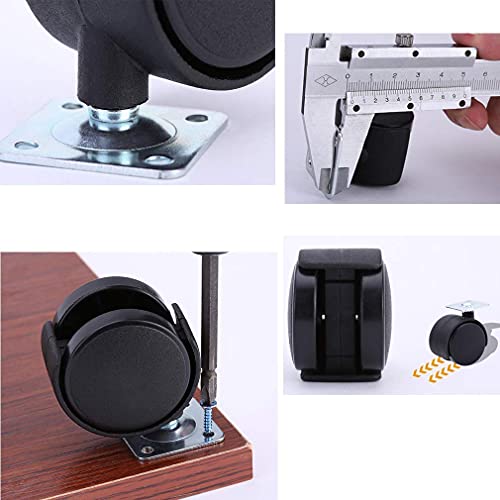 SKOAJAS Plate Casters 4 pcs Nylon Furniture Wheels Office Chair Caster,Swivel Double Wheel,Load 50kg,Replacement for Cots,Computer Desks,Sofa,Top