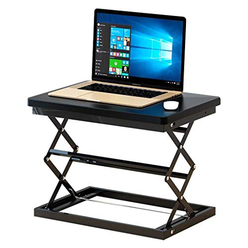 JJDNZ Compact & Solid Aluminum Standing Desk, Desktop Platform Height Adjustable w/Smooth Air Assist, Instant Sit Stand Converter & Dual Monitor