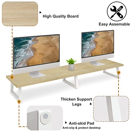 TEAMIX 42 inch Large Dual Monitor Riser, Extra Long Monitor Stand Riser Wide TV Stand Riser Monitor Stand for 2 Monitors Wood & Steel Desktop Ris