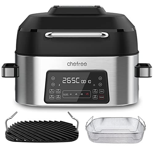 CHEFREE Health Grill and Air Fryer, 6L Large Capacity, 6-in-1 Smart XL Multicooker, Griddle, Roast, Bake & Broil and More, Smokeless, Oiless, Dis