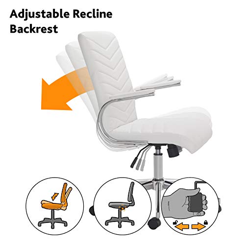 Office Hippo Executive Swivel Office Desk Chair with Fixed Padded Arms, Faux Leather, White