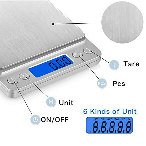 Digital LCD Kitchen Scale, Electric Food Scale for Weighting, Stainless Steel Panel 0.01 g-500g Mini Pocket Square Shape for Home, Office, Jewelr