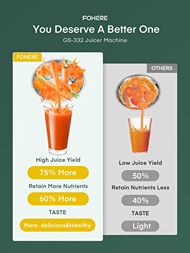 Juicer Machines, FOHERE 800W Juicer Whole Fruit and Vegetables, Quick Juicing Easy to Clean, 75MM Large Feed Chute, Dual Speed Setting and Non-Sl