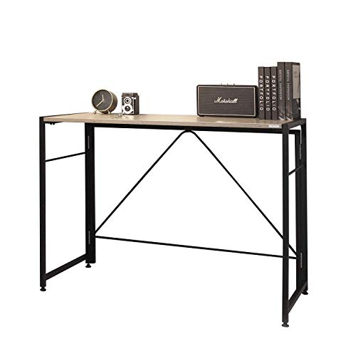SOFSYS Modern Folding Computer Writing Desk for Small Space, Gaming, and Home Office Organization, Foldable Industrial Metal Frame with Sturdy De