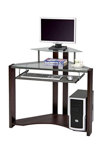 Major-Q 30" H Contemporary Style Modern Pewter Finish Clear Glass Top Home Office Computer Desk, 9000118