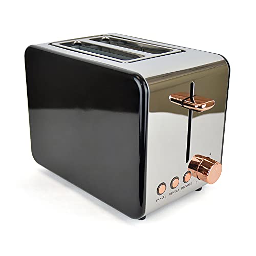 Kitchen Perfected 4 Slice Wide Slot Toaster, 6 Browning Settings, Defrost/Reheat/Cancel, High Lift, Centralisation Even Toasting - Black Stainles