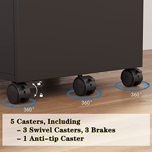 Rovaurx Office File Cabinet with 2 Drawers, Rolling Filing Cabinet, Mobile Cabinet, 5 Wheels, Suspended Folder, A4 and Letter Sized Documents, Bl