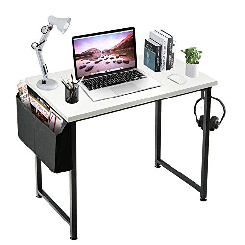 Lufeiya Small Computer Desk White Writing Table for Home Office Small Spaces 31 Inch Modern Student Study Laptop PC Desks with Gold Legs Storage