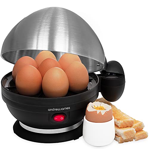 Andrew James Egg Boiler Poacher Electric Cooker with Steamer Attachment for Perfect Soft and Hard Boiled Eggs | up to 7 Egg Capacity | Water Meas
