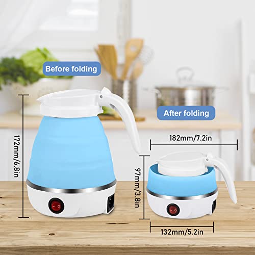Foldable Electric Kettle, 600ml Portable Electric Food Grade Silicone Water Boiler Mini Electric Quick Boiling Kettle Ideal for Travel Hiking Cam